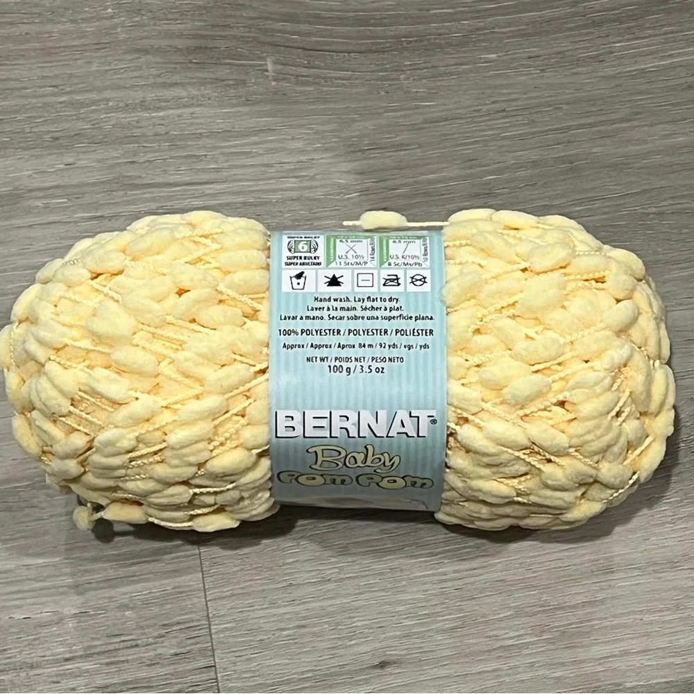 NWT Set of 3 Skeins Bernat Baby Pom Pom Yarn (3.5 oz ea) Sunny Yellow Weight #6